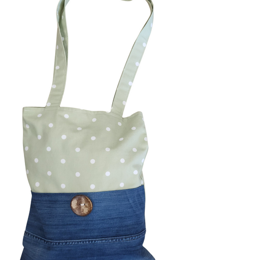 Sacoche en jeans revalorisé pois vert