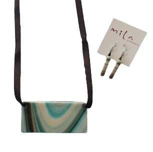 Collier et boucles d'oreilles "Vague du Sud" en verre revalorisé